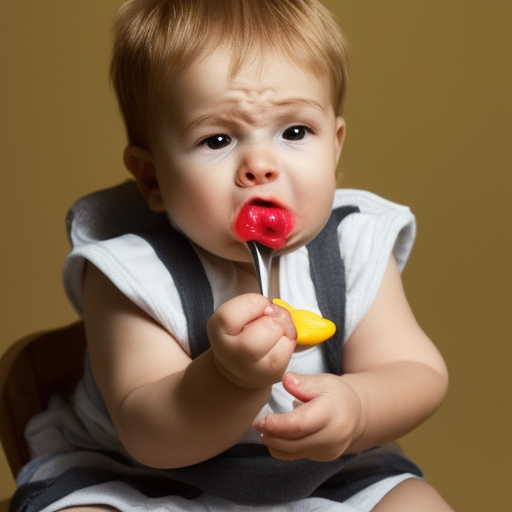 

The image shows a baby with a spoonful of food in their mouth, making a disgusted face and pushing the spoon away.