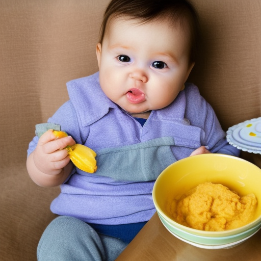 

A photo of a baby holding a piece of soft, peeled banana in their hand, with a spoon and bowl of mashed food in the background. The image illustrates the difference between traditional weaning methods and Baby Led Weaning, which encourages babies